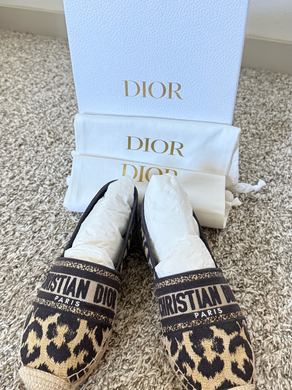 Dior Leopard-Print Canvas Espadrilles in Black and Tan